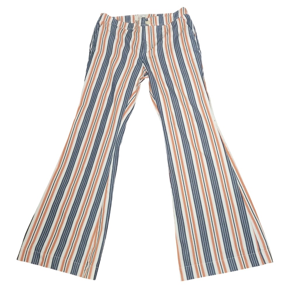 Anthropologie Striped Mid Rise Flare Pants 4 Retro Coastal 70s Style Bell Bottom